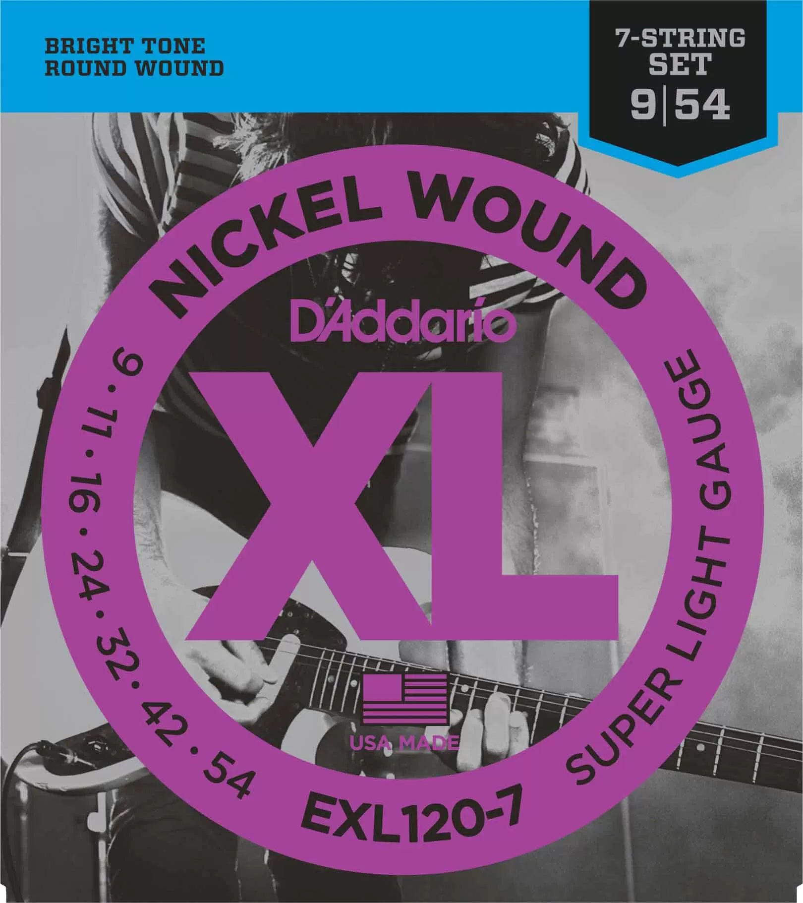 Imagem de Jogo Cordas p/ Guitarra Elétrica 7-String D'Addario .009 EXL120-7