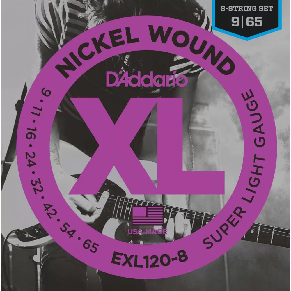 Imagem de Jogo Cordas p/ Guitarra Elétrica 8-String D'Addario .009 EXL120-8