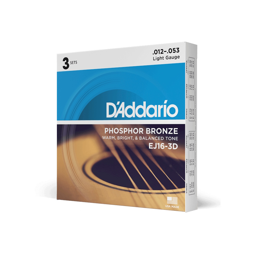 Imagem de Set 3 Jogos Cordas para Guitarra Acústica D'Addario .012 EJ16-3D