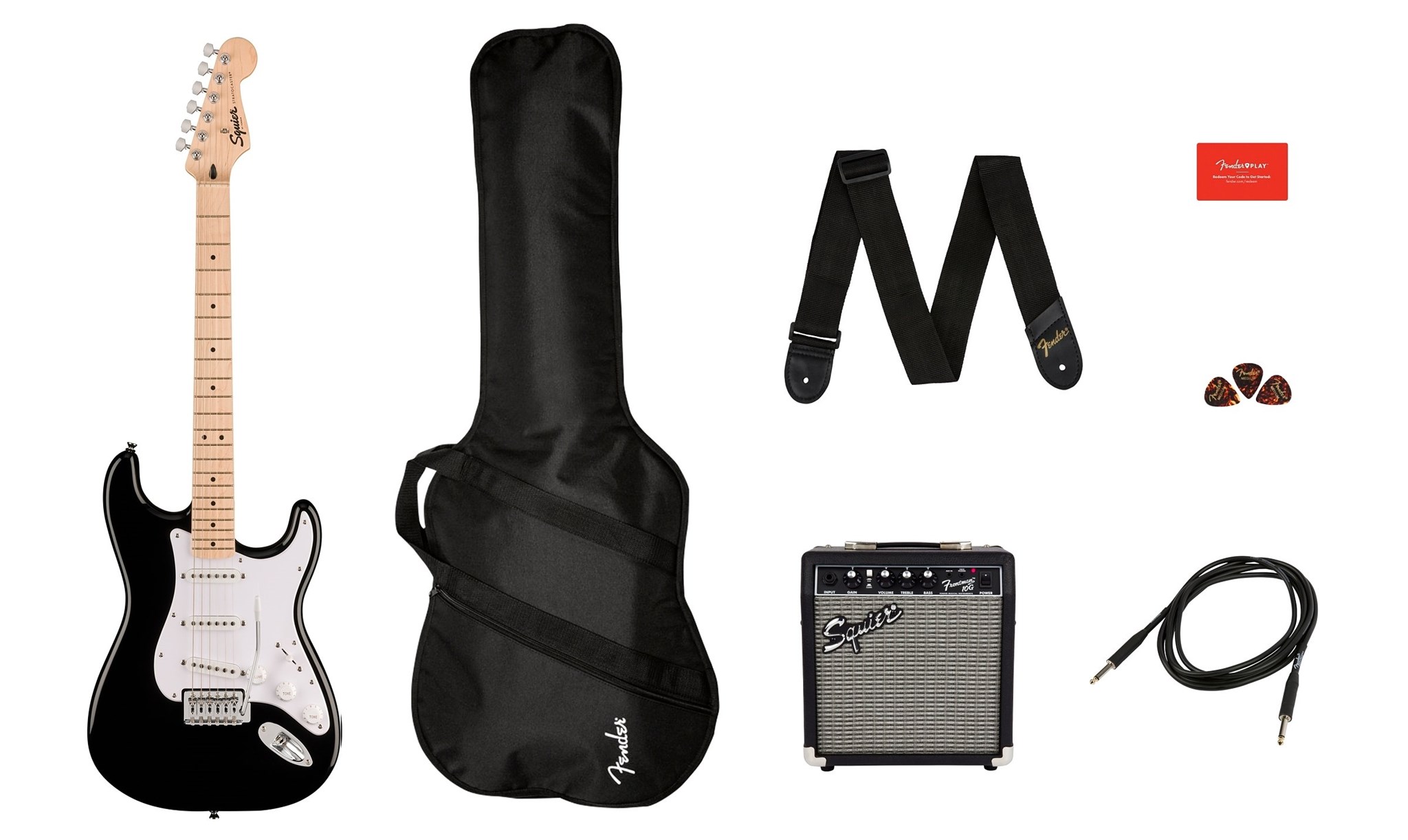 Imagem de Conjunto de Guitarra Elétrica Fender SQ Sonic Strat 10G Black 037-1720-606